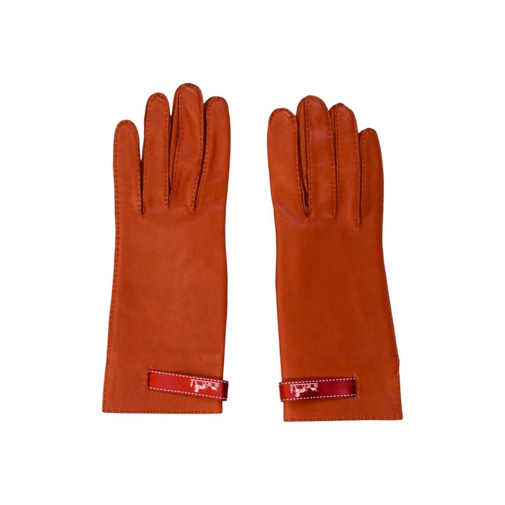 Hermès lambskin leather logo printed gloves 8 sz - Picture 1 of 5